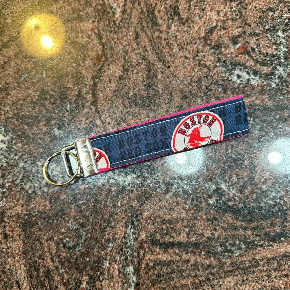 Handmade Boston Red Sox wristlet key fob keychain